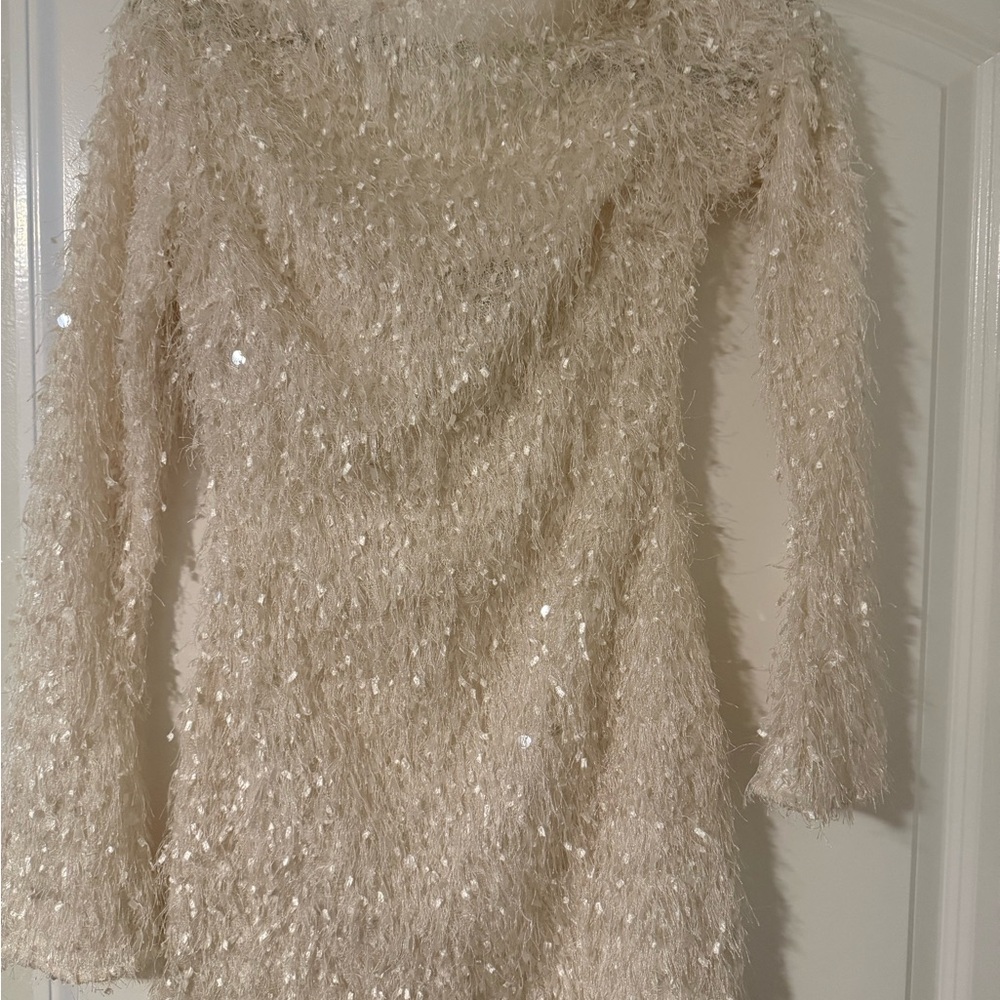 PrettyLittleThing Feather Trim Mini Dress - Cream
